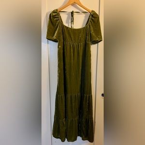 Anthropologie Empire Waist Green Velvet Dress Size 4.
